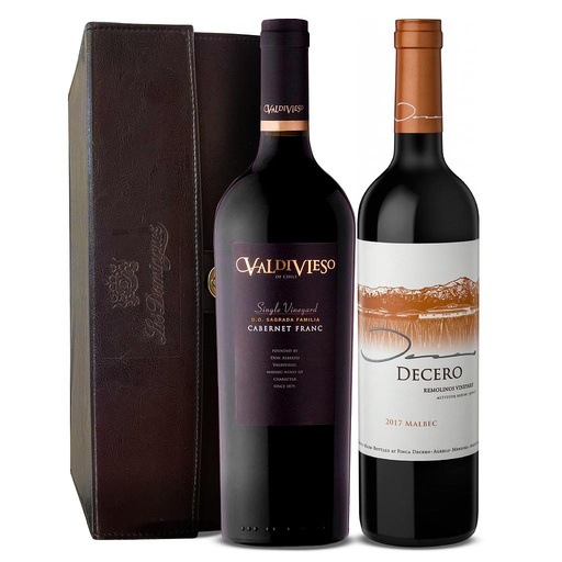 [14747] COFRE DE CUERO X 2 VINOS 