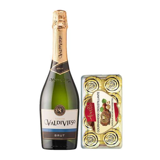[13344] ESPUMANTE VALDIVIESO BRUT 750 ML + BOMBONES AVELLO CHOCOLATE CON AVELLANA 105 GRAMOS