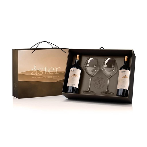 [1844] ESTUCHE 2 BOTELLAS VINO LA RIOJA ALTA ASTER 750 ML + 2 COPAS