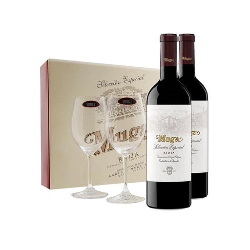 [4727] ESTUCHE VINO MUGA SELECCION ESPECIAL 2016 750 ML CON 2 COPAS