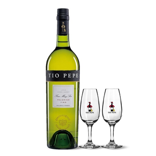 [12924] JEREZ TIO PEPE SECO 750 ML CON DOS COPAS DE REGALO