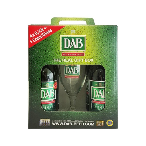 [12782] PACK 4 BOTELLAS CERVEZA DAB BOTELLA 330 ML CON COPA 250 ML