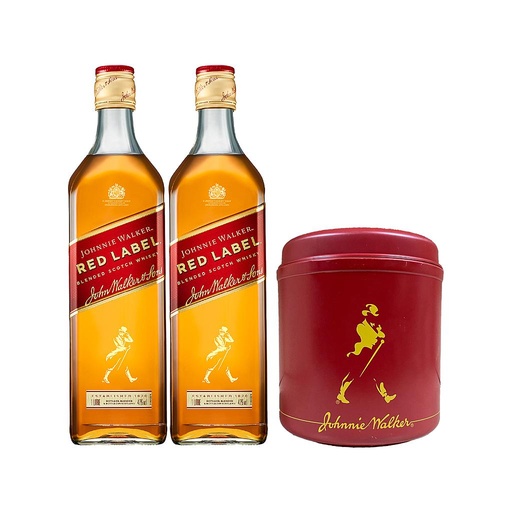 [14110] 2 WHISKY ESCOCES JOHNNIE WALKER RED LABEL 1 L + HIELERA