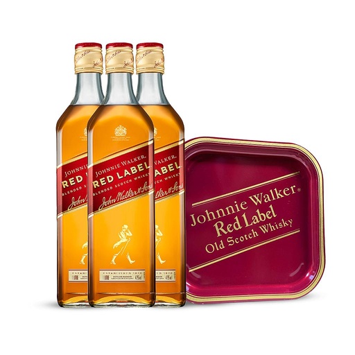 [14111] 3 WHISKY ESCOCES JOHNNIE WALKER RED LABEL 1 L + BANDEJA DE OBSEQUIO