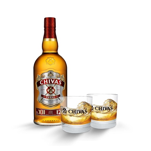 [12839] WHISKY CHIVAS REGAL 1 LITRO CON DOS VASOS DE REGALO
