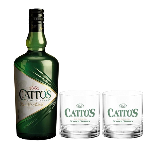 [13323] WHISKY ESCOCES CATTOS 1L + 2 VASOS