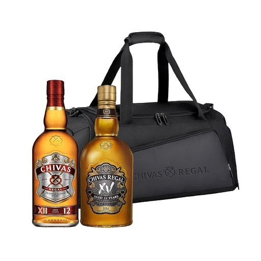 [35658] WHISKY ESCOCES CHIVAS REGAL 1 LITRO + WHISKY ESCOCES CHIVAS REGAL XV 750 ML + BOLSO DE REGALO