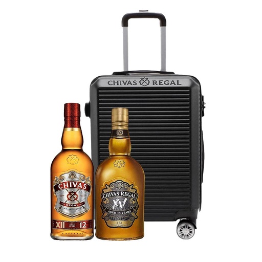 [35655] WHISKY ESCOCES CHIVAS REGAL 1 LITRO + WHISKY ESCOCES CHIVAS REGAL XV 750 ML + CARRY ON DE REGALO