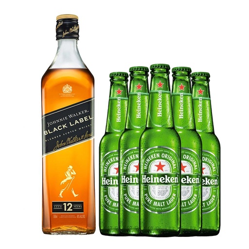 [13698] WHISKY ESCOCES JOHNNIE WALKER BLACK LABEL 1 LITRO + 6 HEINEKEN 330 ML DE REGALO